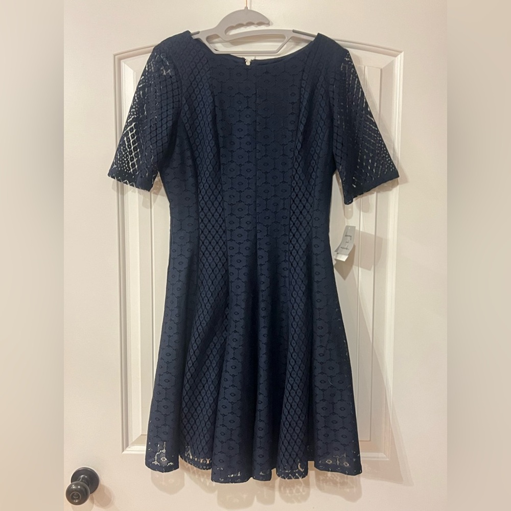 New! Danny & Nicole  Mixed Lace -Fit Flare Dress in navy- size 12 petite